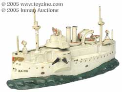 Battleship Maine Still Bank --At the preview, collectors repeatedly expressed their amazement over the spotless condition of this J. & E. Stevens still bank replicating the battleship Maine