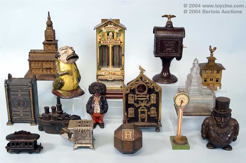 still banks, cast iron toys, collectibles