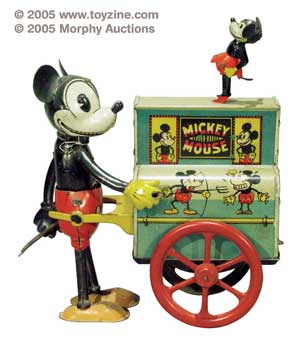 Disney tin toys, this is Distler’s early 1930s Mickey Mouse Hurdy Gurdy