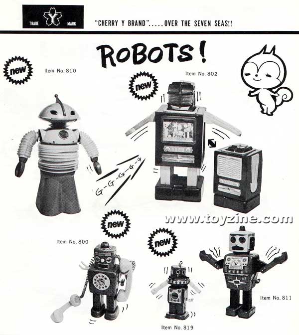 1968 Yonezawa TV space Man, Telephone Robot,Tin Toy Robots Space Toys