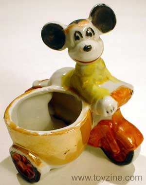 MICKEY MOUSE - EGGCUP - 1960 - JAPAN, lustreware china Mickey on bike with copyright Walt Disney Productions