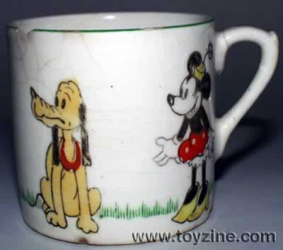 DISNEY CUP - 1930's - JAPAN, great early images of Mickey, Minnie, Pluto and Horace in bright 1930's style colors